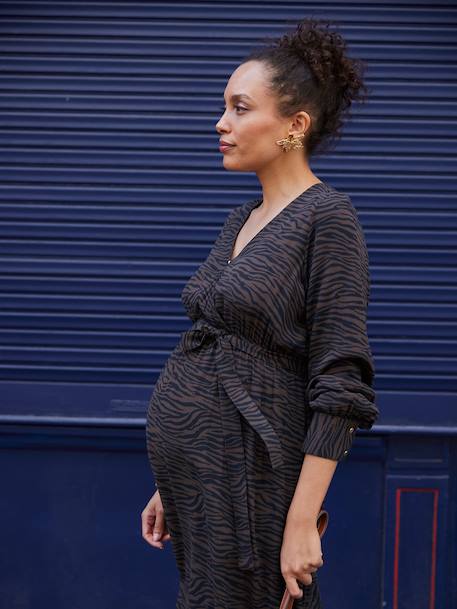 Long Dress with Zebra Print for Maternity & Nursing, ENVIE DE FRAISE chocolate - vertbaudet enfant 
