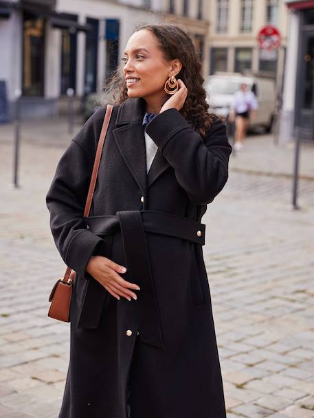 Manteau en drap de laine évolutif grossesse et post-partum noir - vertbaudet enfant 