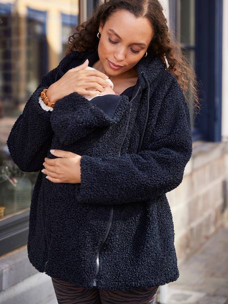 Sweat zippé en sherpa évolutif avec protège bébé écru+noir - vertbaudet enfant 
