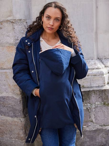 Fur-lined leopard print maternity and babywearing parka ENVIE DE FRAISE navy blue - vertbaudet enfant 
