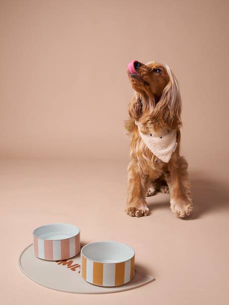 Ceramic Dog Bowl, FAMILY camel+printed white+striped pink - vertbaudet enfant 