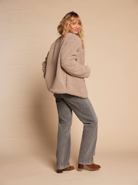 Sherpa jacket with leopard lining for women, mother-daughter capsule collection by ENVIE DE FRAISE taupe - vertbaudet enfant 