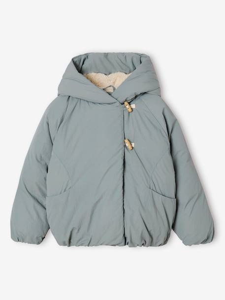 Lightweight jacket with crossover fastening for girls grey green - vertbaudet enfant 