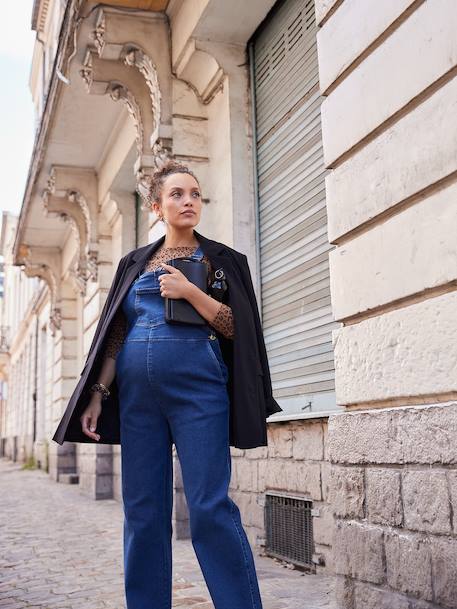 Wide-leg denim maternity dungarees brut denim - vertbaudet enfant 