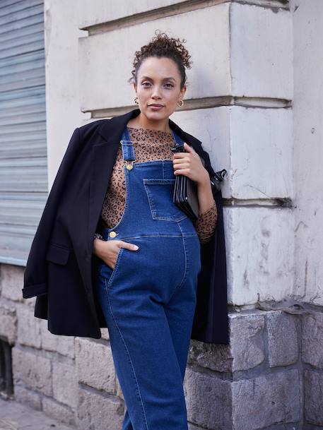 Wide-leg denim maternity dungarees brut denim - vertbaudet enfant 