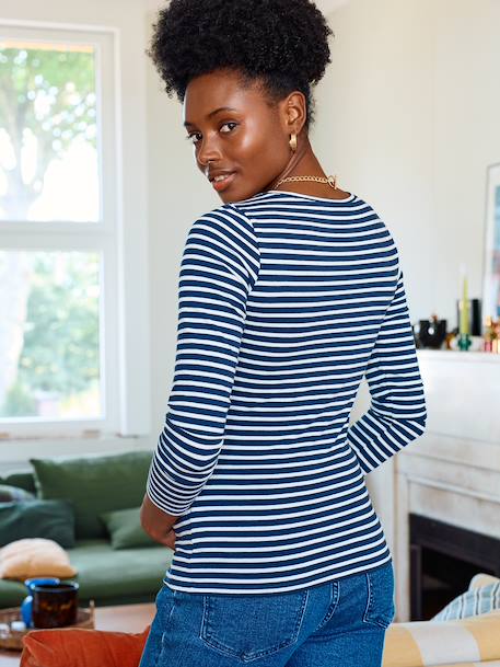 Long-Sleeved Maternity Top navy blue+White Stripes - vertbaudet enfant 