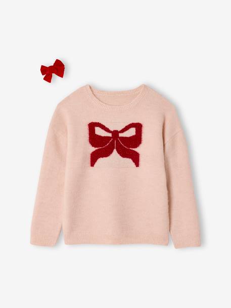 Coffret Noël fille pull jacquard et accessoire écru+rose pâle - vertbaudet enfant 