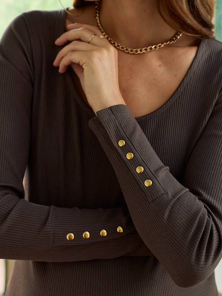 Long-Sleeved T-Shirt in Rib Knit for Maternity chocolate - vertbaudet enfant 