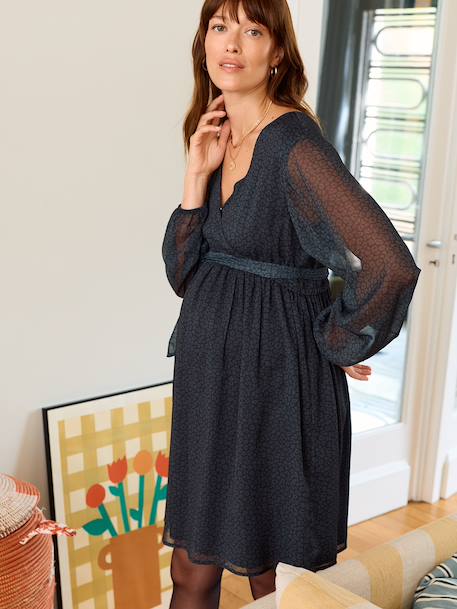 Short Leopard Print Dress for Maternity & Nursing black - vertbaudet enfant 