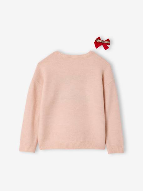 Christmas Gift Box with Jacquard Knit Reindeer Jumper + 2 Scrunchies for Girls ecru+pale pink - vertbaudet enfant 