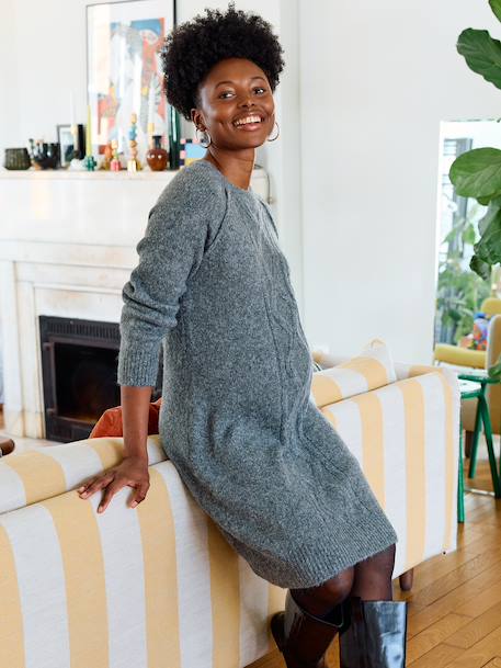 Cable Knit Jumper Dress with Wool for Maternity marl grey - vertbaudet enfant 