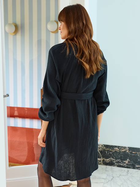Short cotton gauze dress for maternity and nursing clothes black+dusky pink - vertbaudet enfant 
