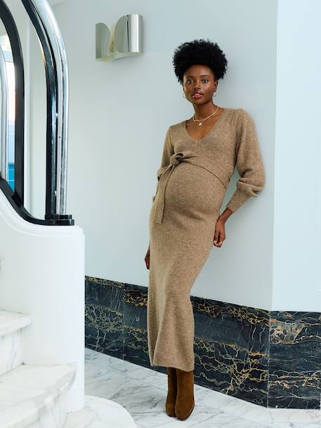 Robe longue de grossesse tricot chiné chocolat - vertbaudet enfant 