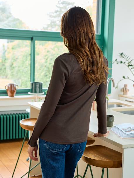 Long-Sleeved T-Shirt in Rib Knit for Maternity chocolate - vertbaudet enfant 