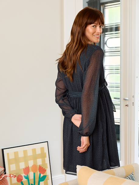 Robe courte imprimé léopard grossesse et allaitement noir - vertbaudet enfant 
