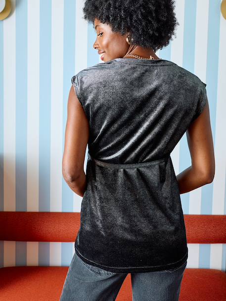 Sleeveless T-Shirt in Glittery Velour for Maternity black - vertbaudet enfant 
