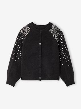 Fille-Pull, gilet, sweat-Gilet-Gilet fille noël à sequins