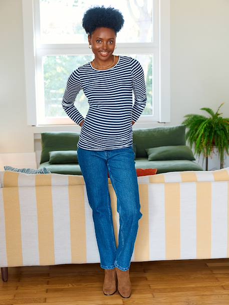 Long-Sleeved Maternity Top navy blue+White Stripes - vertbaudet enfant 
