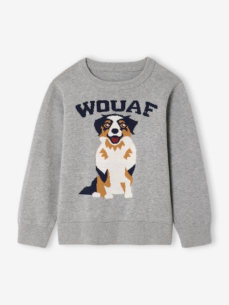 Pull Col Rond Chien gris chiné - vertbaudet enfant 
