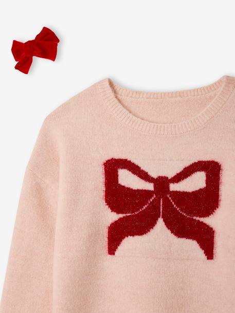 Christmas Gift Box with Jacquard Knit Reindeer Jumper + 2 Scrunchies for Girls ecru+pale pink - vertbaudet enfant 