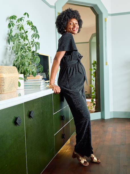 Glittery velvet jumpsuit for pregnancy and nursing clothes black - vertbaudet enfant 