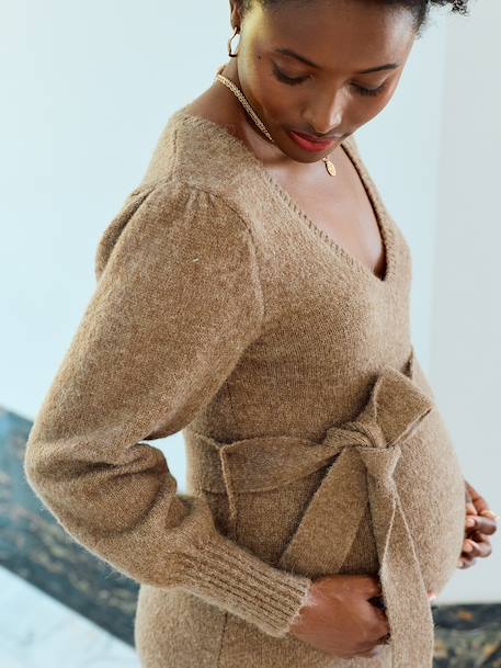 Robe longue de grossesse tricot chiné chocolat - vertbaudet enfant 