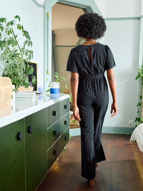 Glittery velvet jumpsuit for pregnancy and nursing clothes black - vertbaudet enfant 