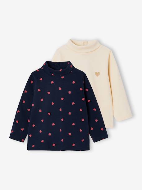 Lot de 2 t-shirts col roulé bébé marine+rose pâle - vertbaudet enfant 