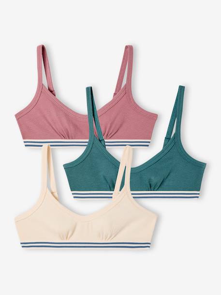 Pack of 3 Plain Bras for Girls, Jonen ecru - vertbaudet enfant 