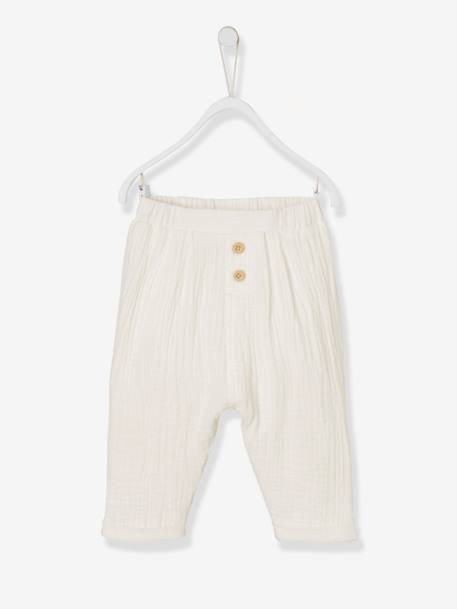Pantalon bébé mixte coupe sarouel en gaze de coton Blanc+Bleu+jaune+rose+tilleul - vertbaudet enfant 