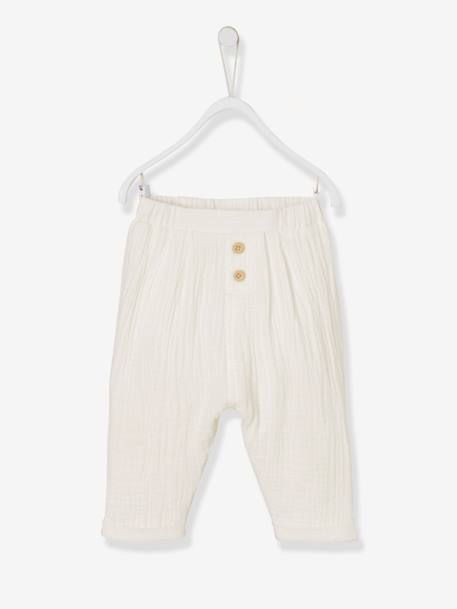 Pantalon coupe sarouel en gaze de coton Blanc+blanc imprimé+Bleu+cappuccino+écru+tilleul - vertbaudet enfant 