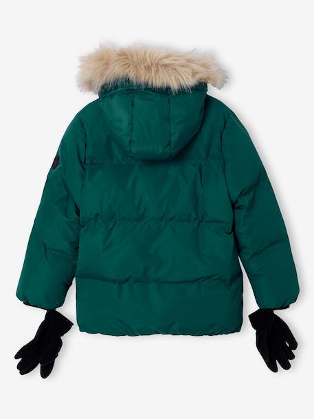 Fleece-Lined Lightweight Jacket, with Mittens or Gloves amber+fir green - vertbaudet enfant 