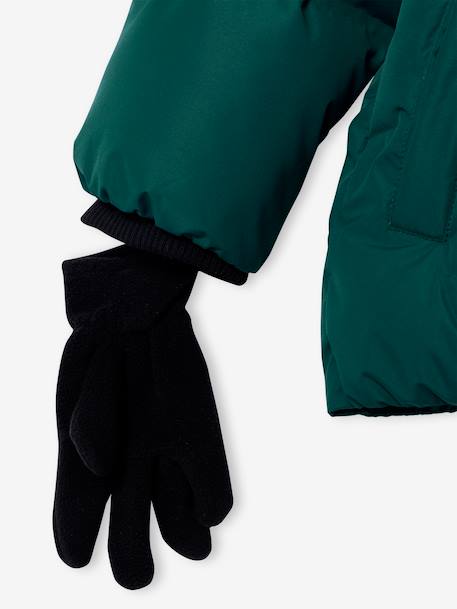 Fleece-Lined Lightweight Jacket, with Mittens or Gloves amber+fir green - vertbaudet enfant 