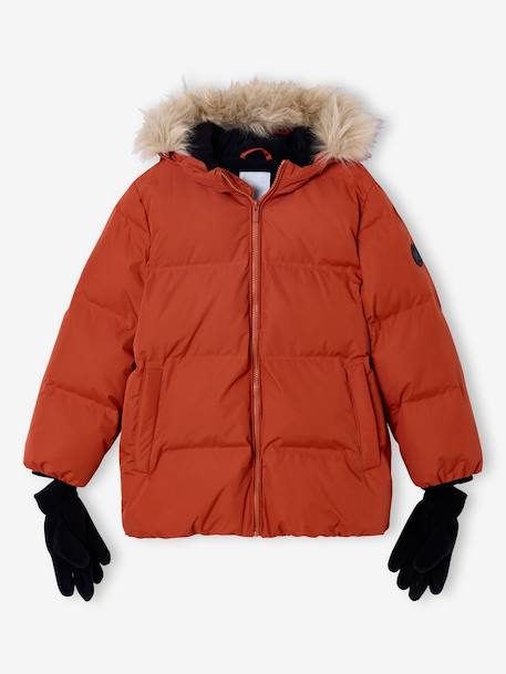 Fleece-Lined Lightweight Jacket, with Mittens or Gloves amber+fir green - vertbaudet enfant 
