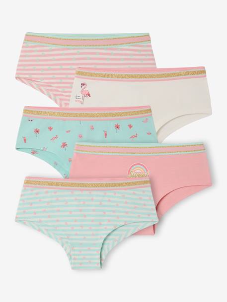 Pack of 5 Shorties for Girls BLUE LIGHT ALL OVER PRINTED - vertbaudet enfant 