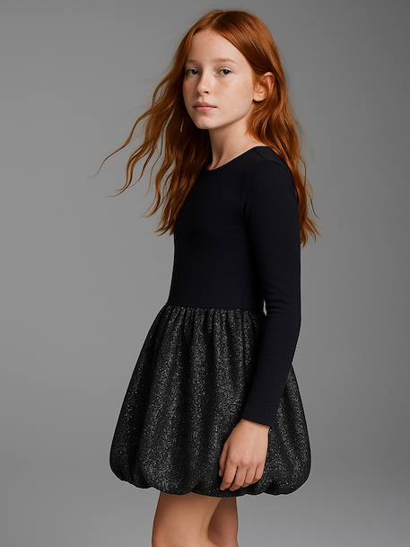 Robe boule fille bi-matière anthracite - vertbaudet enfant 