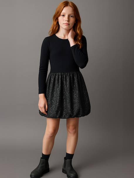 Robe boule fille bi-matière anthracite - vertbaudet enfant 