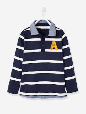 Boys-Tops-Polo Shirts-Striped 2-in-1 Effect Polo Shirt, for Boys