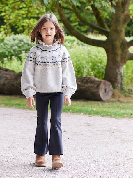 Girl's jacquard jumper with sparkly details marl grey+rosy - vertbaudet enfant 