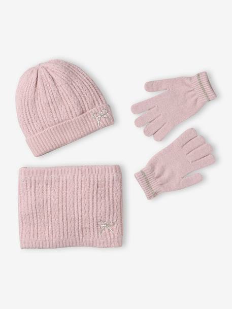 Girl's Christmas set: beanie + snood + mittens/gloves rosy - vertbaudet enfant 