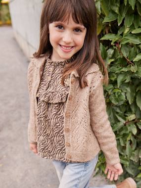 Fille-Pull, gilet, sweat-Gilet-Gilet fille maille ajourée noeuds fantaisie