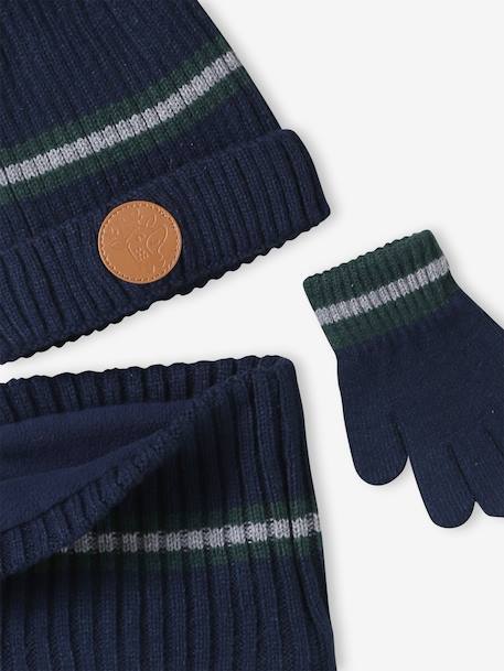 Christmas set: reindeer beanie + snood + mittens/gloves for boys navy blue - vertbaudet enfant 