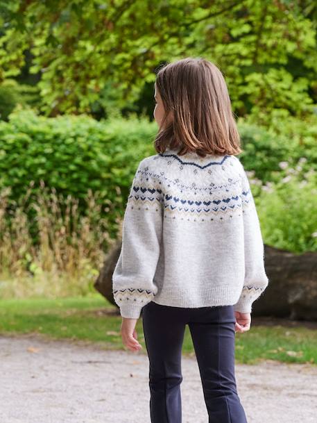 Girl's jacquard jumper with sparkly details marl grey+rosy - vertbaudet enfant 
