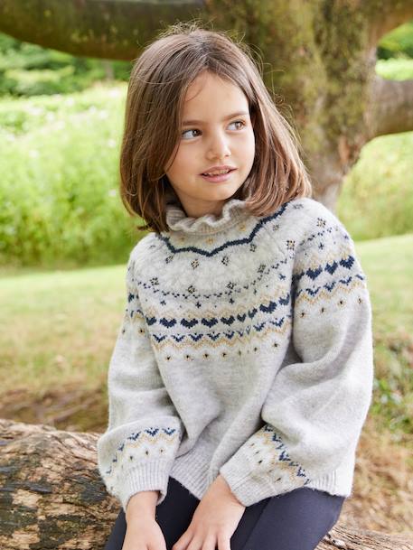 Girl's jacquard jumper with sparkly details marl grey+rosy - vertbaudet enfant 