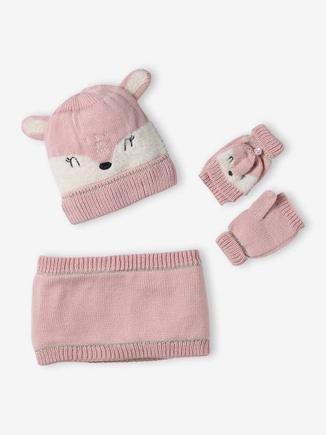Christmas Set with Beanie + Snood + Gloves/Mittens rosy - vertbaudet enfant 