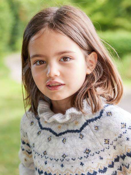 Pull jacquard détails brillants fille gris chiné+rose poudré - vertbaudet enfant 