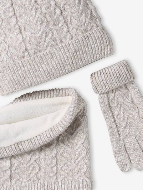 Christmas Cable Knit Set: Beanie + Snood + Mittens/Gloves for Girls marl beige - vertbaudet enfant 