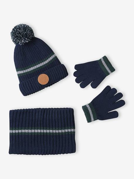 Christmas set: reindeer beanie + snood + mittens/gloves for boys navy blue - vertbaudet enfant 