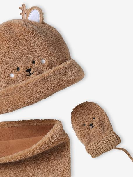 Christmas Set with Bear Beanie, Snood & Mittens for Babies pecan nut - vertbaudet enfant 