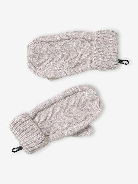 Christmas Cable Knit Set: Beanie + Snood + Mittens/Gloves for Girls marl beige - vertbaudet enfant 